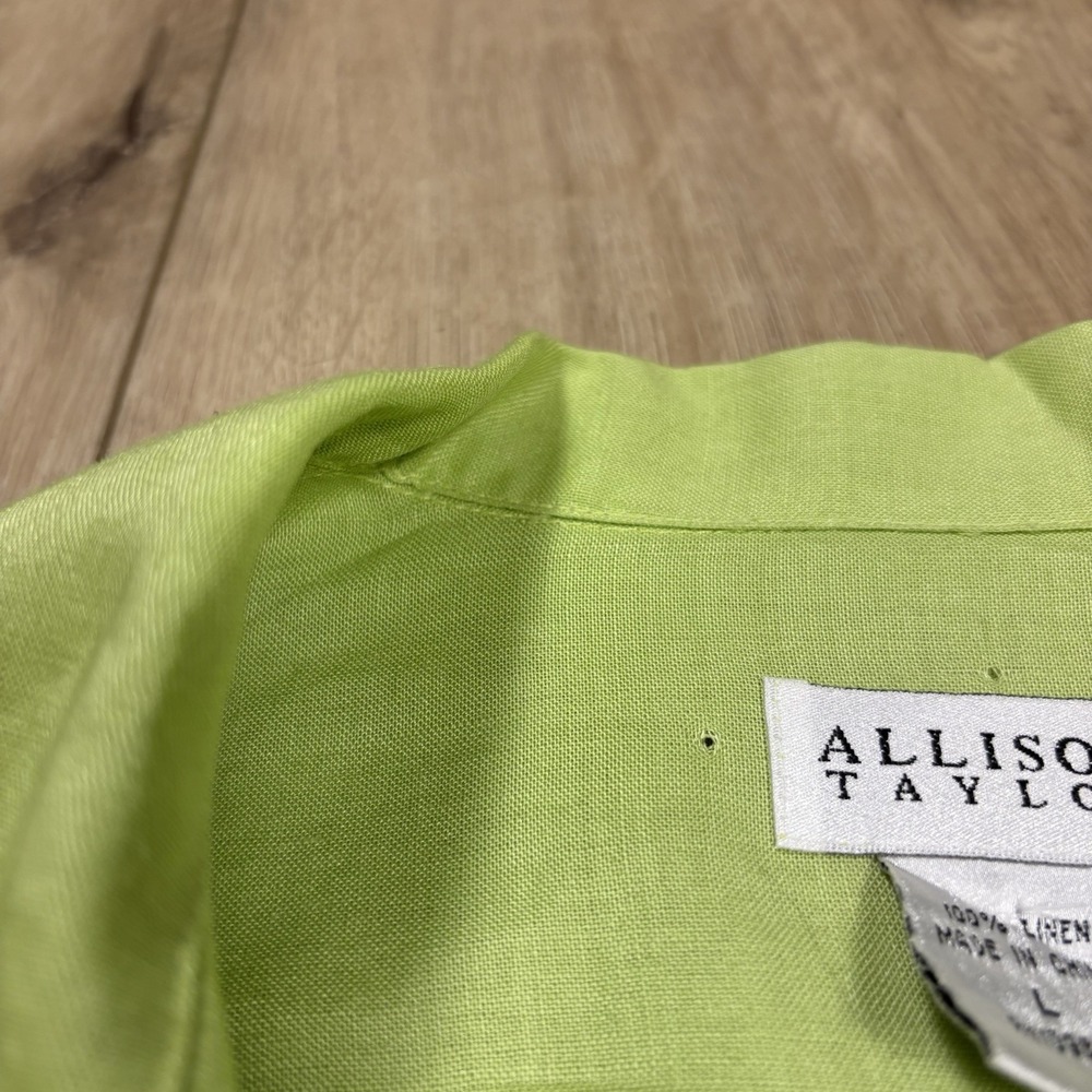 Allison Taylor Women's 100% Linen Button-Up Shirt Large Green Roll Tab‎ Solid - Picture 6 of 7